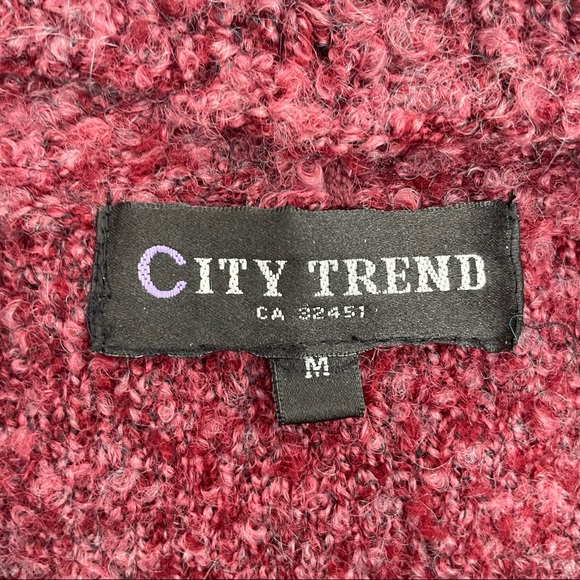 City Trend Women's M Fluffy Collar Cardigan Duster Crimson Pockets Button Front - Picture 6 of 6